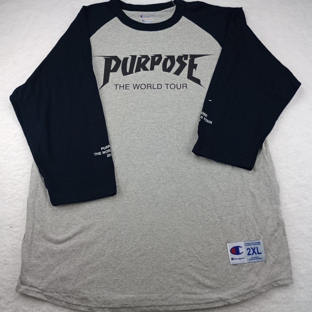 Justin Bieber Purpose World Tour 2016‎ Mens 2X Grey 3/4 Sleeve T-Shirt Concert